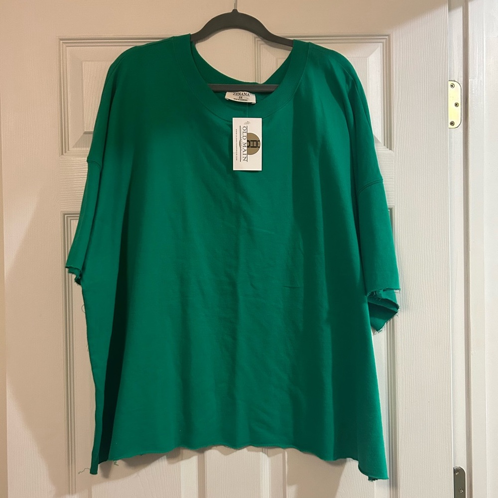 BNWT Zenana Size 3X Kelly Green Short Sleeve Raw Hem Lightweight Sweatshirt